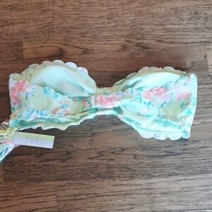 𝅺la Hearts Bikini Top Bandeau Green Floral New Medium M
